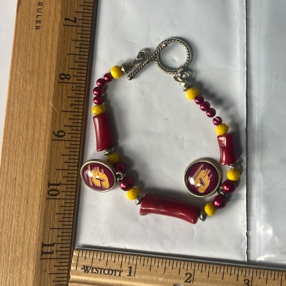 Team Spirit Beaded Bracelet‎ Red Yellow USC Trojans Inspired Charm Toggle Clasp